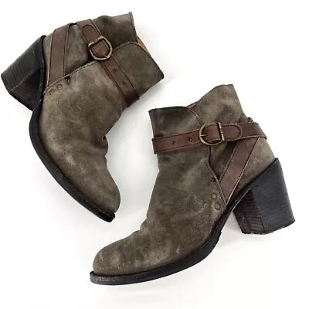 Fiorentini + Baker‎ Suede Ankle Heeled Boots Buckle Gray Booties Size 38 US 8